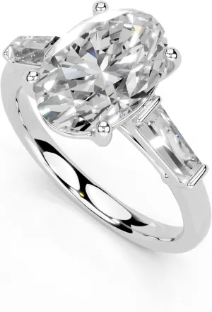 1-5 Carat 14K 18K Gold Platinum Oval Cut 4 Prong Baguette Accent Lab Grown Diamond Ring, Engagement, Anniversary Wedding, IGI Certified Promise Rings for Women (1-5 Ct, F-G Color, VS1-VS2 Clarity)