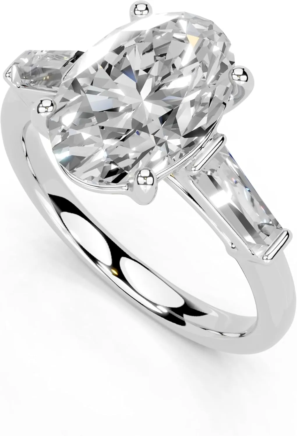 1-5 Carat 14K 18K Gold Platinum Oval Cut 4 Prong Baguette Accent Lab Grown Diamond Ring, Engagement, Anniversary Wedding, IGI Certified Promise Rings for Women (1-5 Ct, F-G Color, VS1-VS2 Clarity)