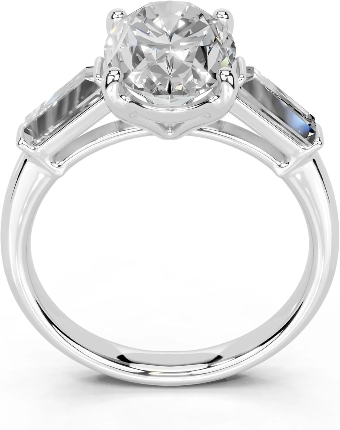 1-5 Carat 14K 18K Gold Platinum Oval Cut 4 Prong Baguette Accent Lab Grown Diamond Ring, Engagement, Anniversary Wedding, IGI Certified Promise Rings for Women (1-5 Ct, F-G Color, VS1-VS2 Clarity)