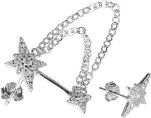 1 Pair Gothic Ear Cuff Earring Chain Silver Crystal Studs Push Back Studs for Pierced Earrings
