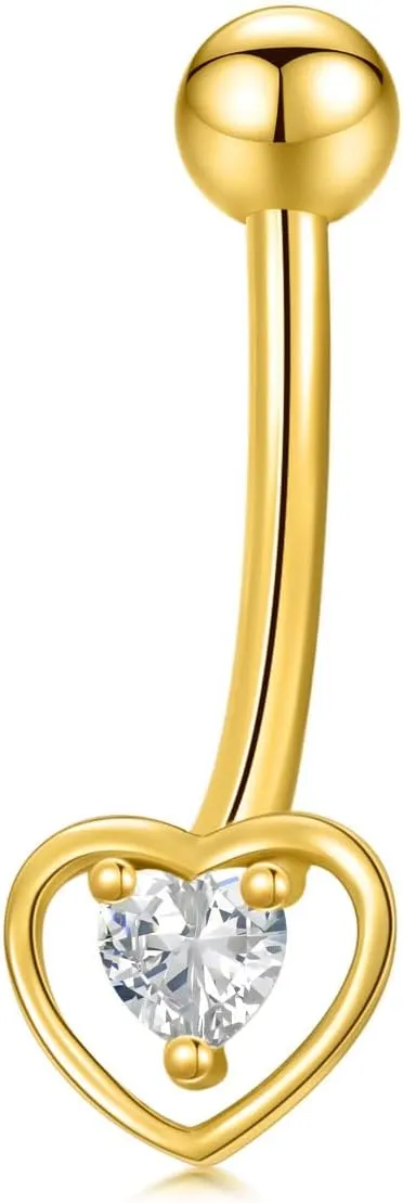 10k Yellow Gold Belly Button Rings 14G Heart Gold Belly Rings for Women Simulated Diamond CZ Gold Belly Navel Body Piercing Jewelry-1