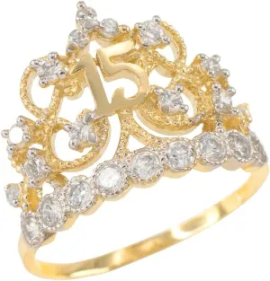 10k Yellow Gold CZ-Studded Crown Sweet 15 Anos Quinceanera Ring (Size 7)