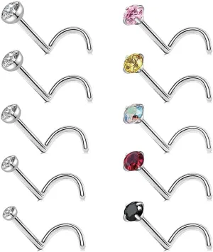 10Pcs Nose Studs Nose Rings for Women 20G Surgical Steel Nose Screw Studs Nose Piercing Jewelry