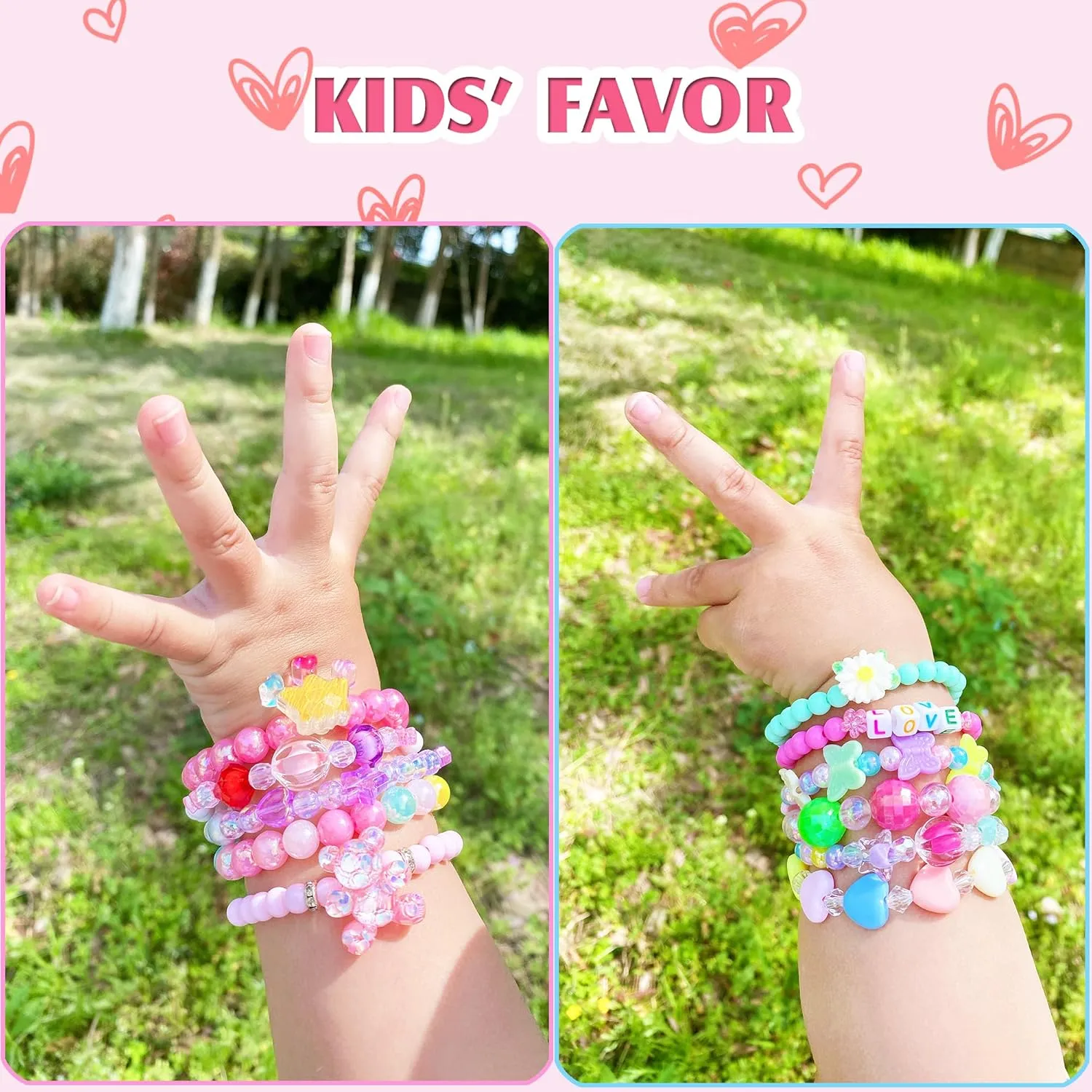 12 PCS Kids Bracelets for Girls Jewelry Little Girl Beaded Bracelets Flower Butterfly LOVE Letter Pink Princess Pretend Play Easter Christmas Birthday Gift