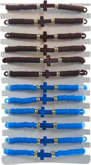 12Pcs Colorful Cross Stackable Bracelets Set With Cards Bohemia Rainbow Polymer Clay Cross Stretch Bracelets for Women Summer Beach Friendship Jewelry Gifts
