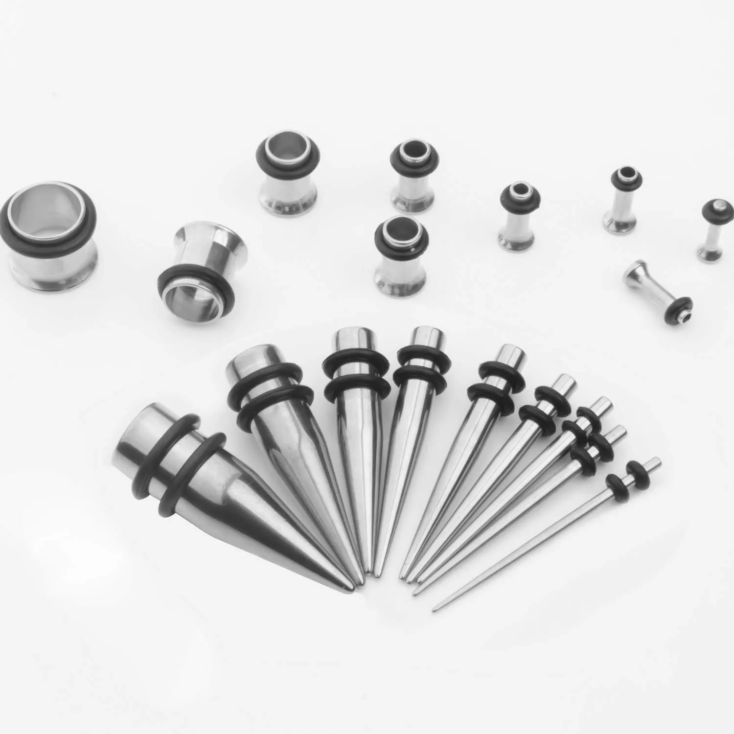 14G-00G 36pcs Ear Gauges Stretching Kit Surgical Steel Tapers Tunnels Plugs Piercing Set Body Jewelry