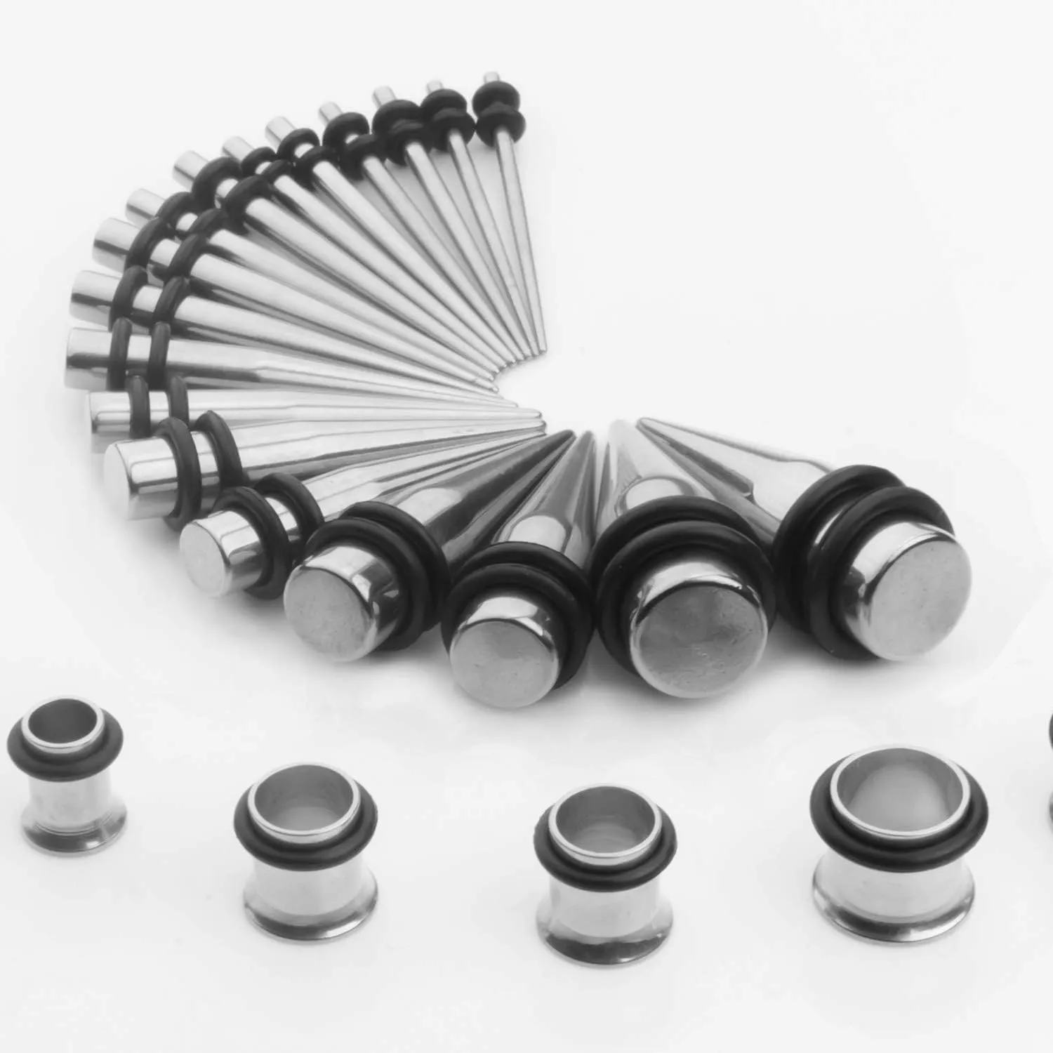 14G-00G 36pcs Ear Gauges Stretching Kit Surgical Steel Tapers Tunnels Plugs Piercing Set Body Jewelry