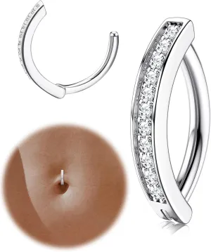 14G Clicker Belly Button Rings for Women Gold Plated Belly Ring Cute CZ Small Hoop Belly Button Rings Simple Reverse Curved Navel Barbell Body Belly Piercing Jewelry