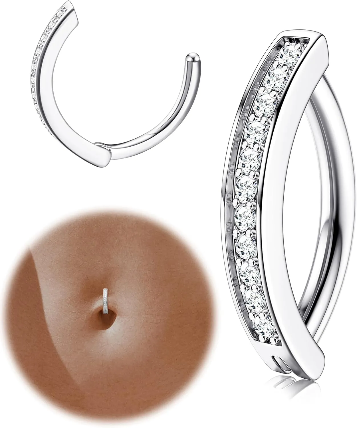 14G Clicker Belly Button Rings for Women Gold Plated Belly Ring Cute CZ Small Hoop Belly Button Rings Simple Reverse Curved Navel Barbell Body Belly Piercing Jewelry