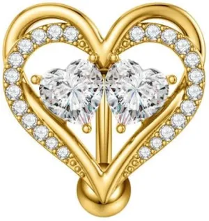 14G CZ Heart Reverse Belly Button Rings Stud Stainless Steel Heart Belly Navel Rings Curved Navel Barbell Sparkling Body Piercing Jewelry for Women