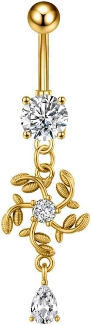 14G Rhinestone Snowflake Dangle Belly Button Rings for Women Hypoallergenic Stainless Steel Belly Navel Rings Belly Curved Barbell Dangling Belly Piercing Jewelry