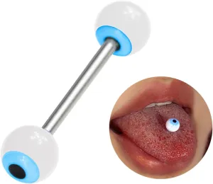 14G Tongue Rings for Women and Men, Blue Eyeball Tongue Piercing Jewelry for Tongue Piercings, Surgical Steel Tongue Ring