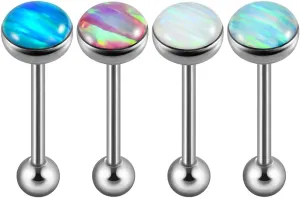 14G Tongue Rings Tongue Barbells Hypoallergenic 16G Surgical Steel Body Jewelry Oral Piercing Ring with Shiny Opal Gemstone for Women & Men