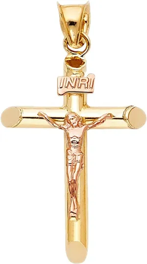14K 2T Religious Crucifix Pendant | 14K Two Tone Christian Jewelry Jesus Pendant Locket For Men Women | 25 mm x 17 mm Pendants