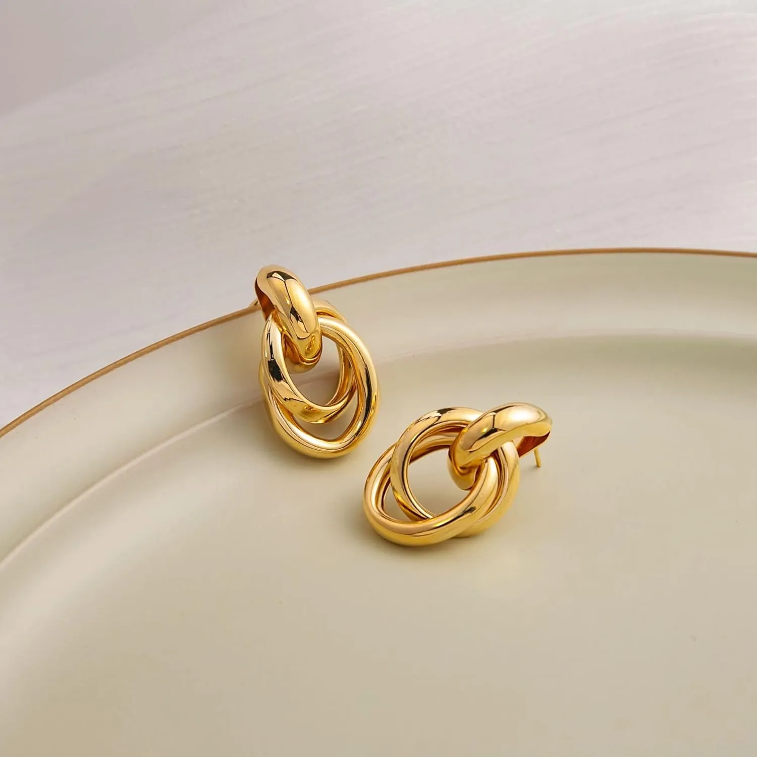 14K Chunky Gold Earrings Gold Geometric Drop Dangle Earrings for Women Large Hoop Gold Statement Earrings Hypoallergenic Fashion Earrings Jewelry