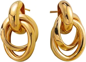 14K Chunky Gold Earrings Gold Geometric Drop Dangle Earrings for Women Large Hoop Gold Statement Earrings Hypoallergenic Fashion Earrings Jewelry