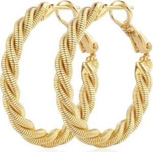 14K Gold Hoop Earrings for Women 14K Gold Earrings Hoops Twisted Circular Womens Hoop Earring 30mm
