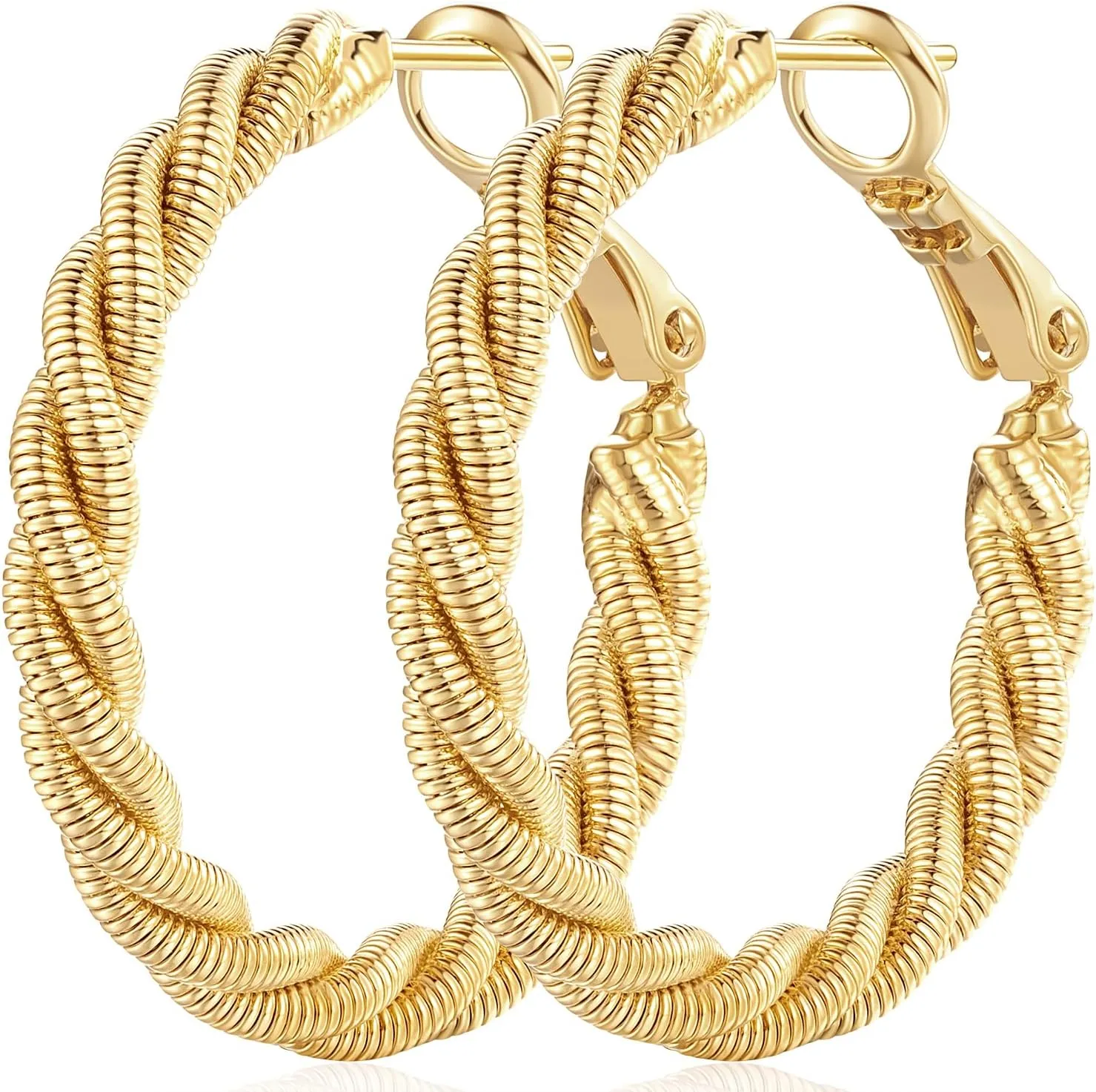 14K Gold Hoop Earrings for Women 14K Gold Earrings Hoops Twisted Circular Womens Hoop Earring 30mm