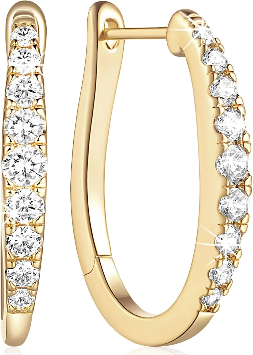 14K Gold Hoop Earrings for Women 14K Gold Earrings Unique U-shaped with Cubic Zirconia Gold Huggie Hoops Earrings Hypoallergenic Lightweight Gold Earrings for Women 25mm (25.1MM)