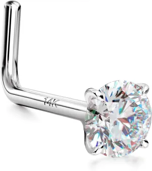 14K Gold Nose Rings Studs : Solid Gold 18G 20G 22G Screw Nose Rings Simulated Diamond CZ Nose Studs Hypoallergenic Nose Piercings for Women Men
