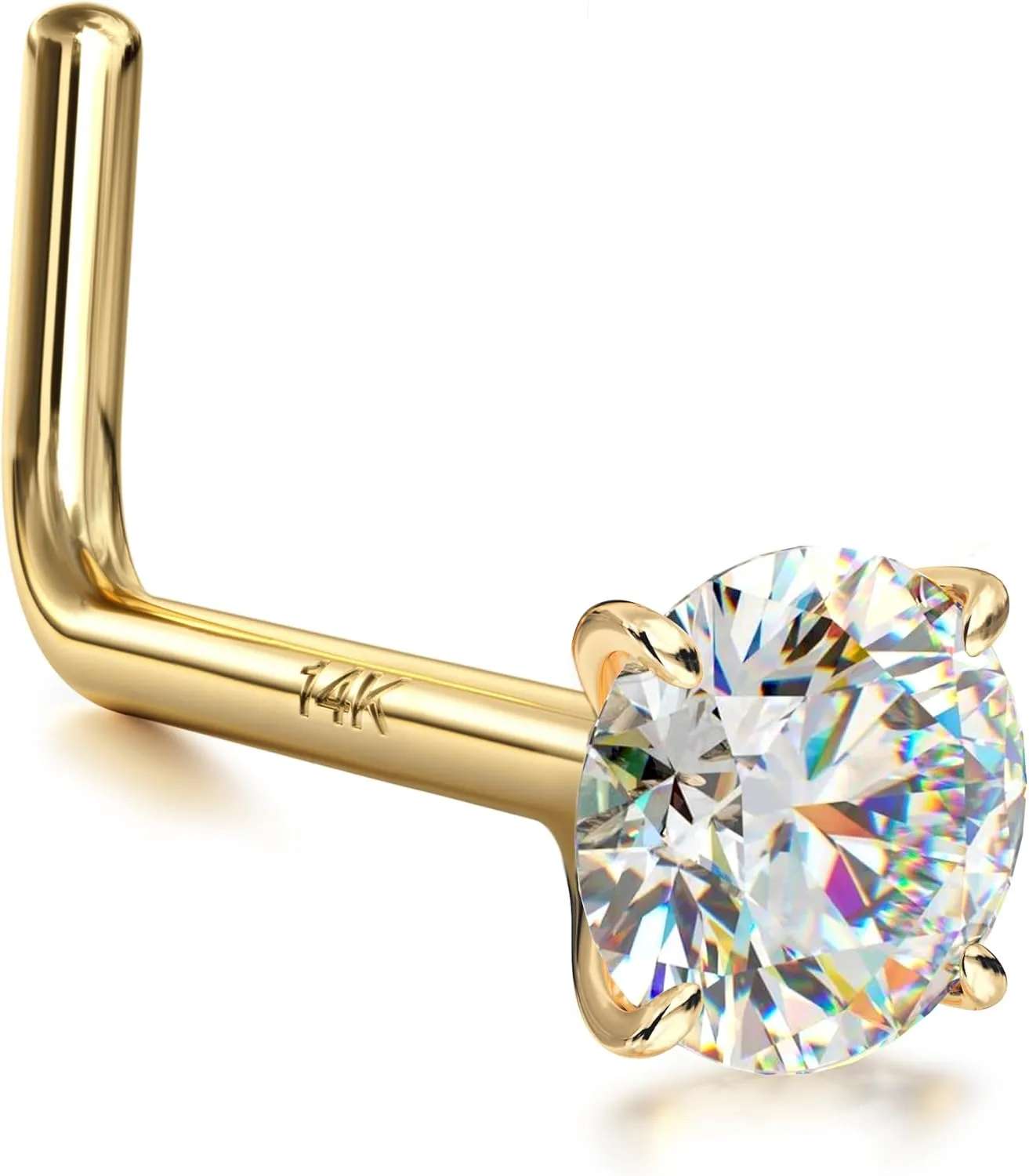 14K Gold Nose Rings Studs : Solid Gold 18G 20G 22G Screw Nose Rings Simulated Diamond CZ Nose Studs Hypoallergenic Nose Piercings for Women Men