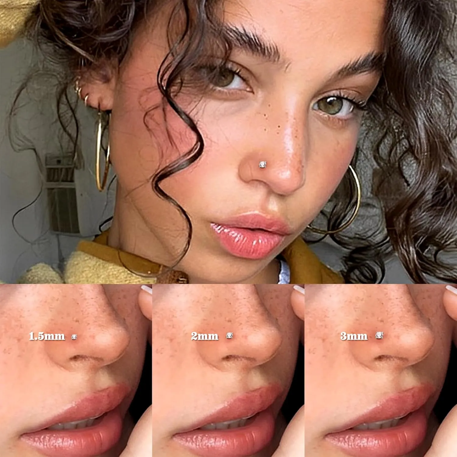 14K Gold Nose Rings Studs : Solid Gold 18G 20G 22G Screw Nose Rings Simulated Diamond CZ Nose Studs Hypoallergenic Nose Piercings for Women Men