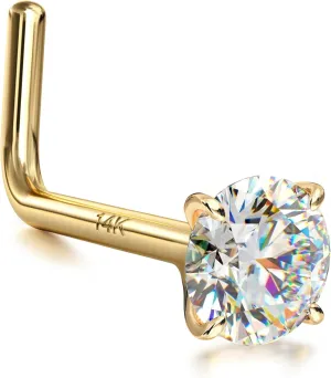14K Gold Nose Rings Studs : Solid Gold 18G 20G 22G Screw Nose Rings Simulated Diamond CZ Nose Studs Hypoallergenic Nose Piercings for Women Men