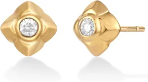 14K Gold or Platinum Plated Bezel Clover Stud Earrings for Women with Cubic Zirconia