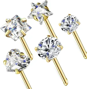 14k Gold Plated 316L Surgical Steel 22g/20g/18g Nose Rings Studs L-Shape Bone Screw Nostril Piercing 1.5mm 2mm 2.5mm 3mm 3.5mm 4.5mm CZ Nose Studs for Women