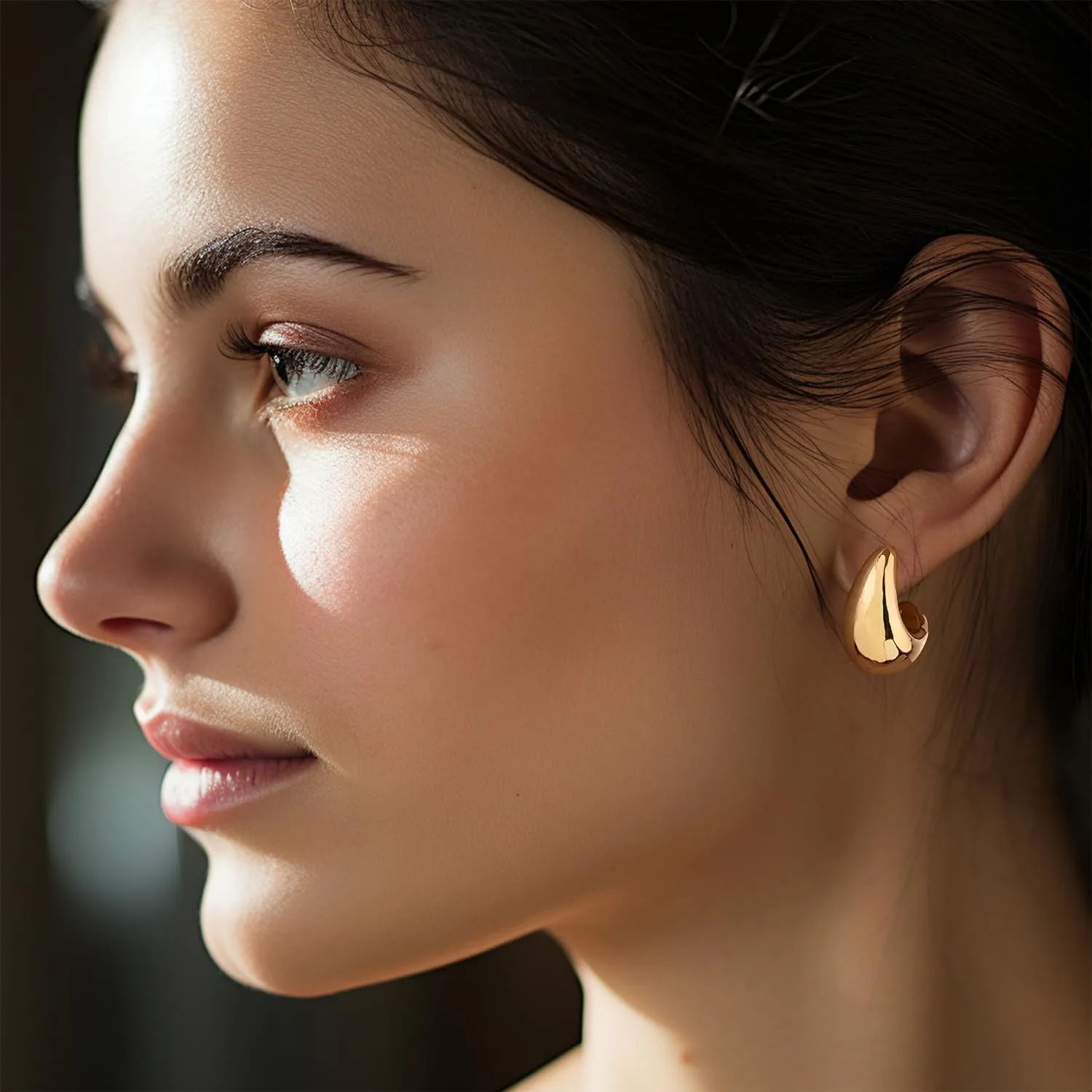 14k Gold Plated Hoop Earrings for Women - Chunky, Trendy, Lightweight, Hypoallergenic Statement Gold Hoop Earrings with 925 Sterling Silver Post - Tarnish Free Gold Jewelry