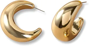 14k Gold Plated Hoop Earrings for Women - Chunky, Trendy, Lightweight, Hypoallergenic Statement Gold Hoop Earrings with 925 Sterling Silver Post - Tarnish Free Gold Jewelry
