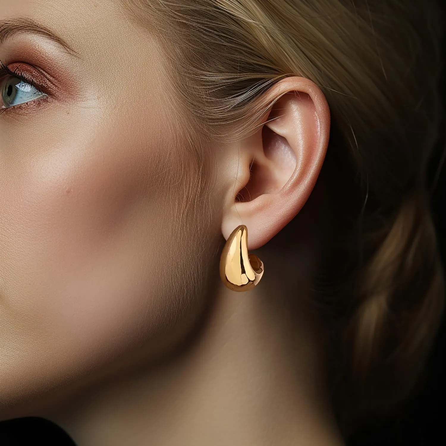 14k Gold Plated Hoop Earrings for Women - Chunky, Trendy, Lightweight, Hypoallergenic Statement Gold Hoop Earrings with 925 Sterling Silver Post - Tarnish Free Gold Jewelry