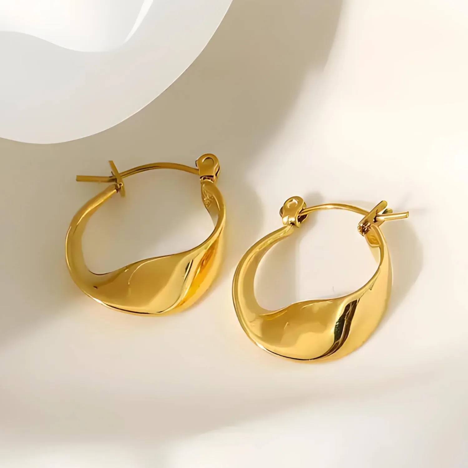 14k Gold Plated Hoop Earrings for Women - Chunky, Trendy, Lightweight, Hypoallergenic Statement Gold Hoop Earrings with 925 Sterling Silver Post - Tarnish Free Gold Jewelry