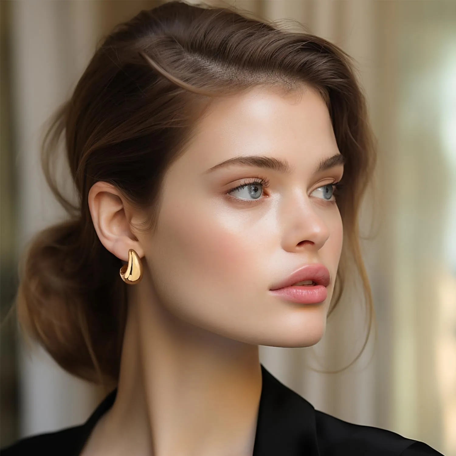 14k Gold Plated Hoop Earrings for Women - Chunky, Trendy, Lightweight, Hypoallergenic Statement Gold Hoop Earrings with 925 Sterling Silver Post - Tarnish Free Gold Jewelry