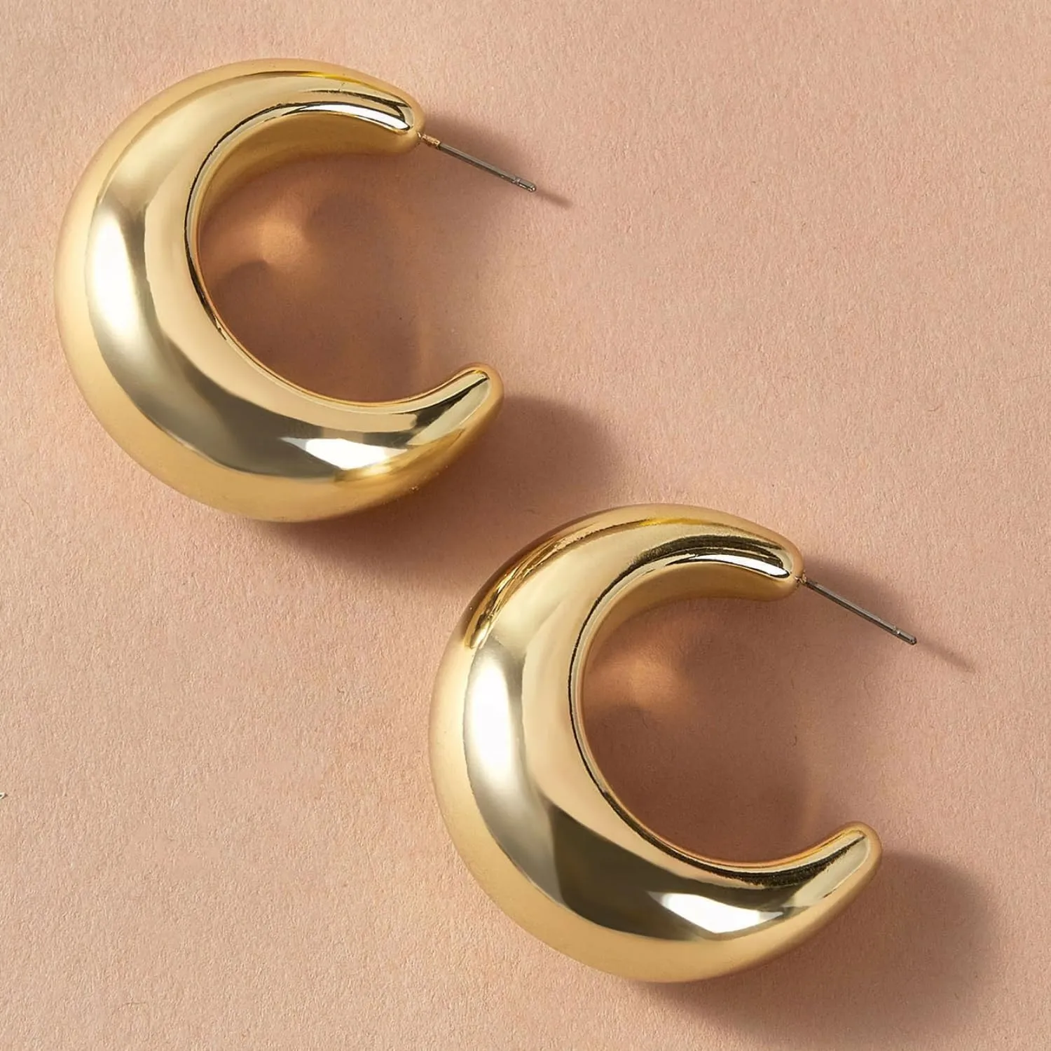 14k Gold Plated Hoop Earrings for Women - Chunky, Trendy, Lightweight, Hypoallergenic Statement Gold Hoop Earrings with 925 Sterling Silver Post - Tarnish Free Gold Jewelry