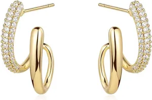 14K Gold Plated Huggie Earrings for Women, Double Huggie Hoop Earrings for Single Piercing, Ideal for Everyday Wear