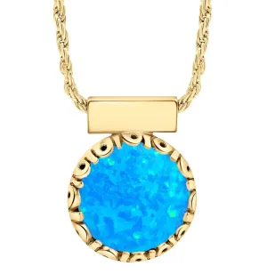 14K Gold Plated Pendant Blue Opal Necklace - 12mm Round October Birthstone - 45cm Gold Plated Silver Cable Chain - Opal Jewelry for Women - Ideal Gift for Loved Ones