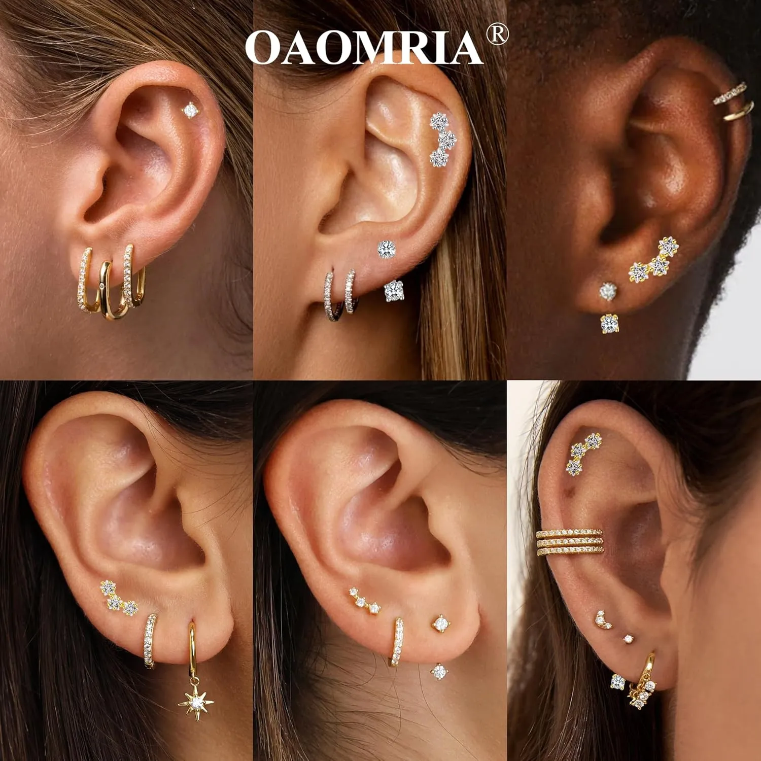 14K Real Gold Earring Sets for Women Dainty Gold Stud Earrings Set Non Tarnish Sterling Silver Earrings Hoops Double Piercing Earrings Two Holes Dainty Earring Sets for Multiple Piercing