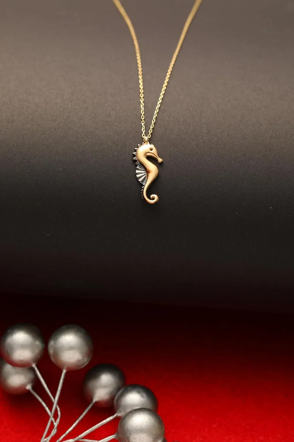 14K Real Gold Seahorse Pendant, Dainty initial Animal Necklace, Minimalist Gold Seahorse Necklace, Birthday Gift