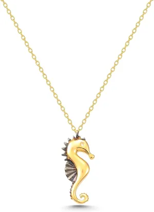 14K Real Gold Seahorse Pendant, Dainty initial Animal Necklace, Minimalist Gold Seahorse Necklace, Birthday Gift