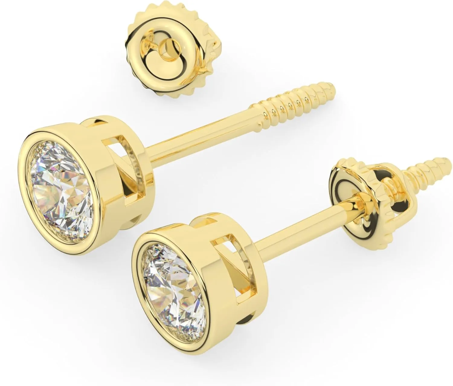 14K Solid Gold Moissanite Bezel Stud Earrings for Women | 0.50 to 2.00 CTW | Round Cut | Push Back or Screw Back | White or Yellow Gold | Made in USA | By Adora Fine Jewelry