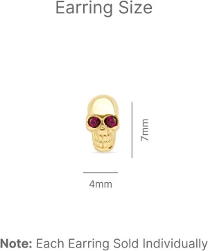 14K Solid Gold SINGLE Stud Earring for Men Women - Hypoallergenic Skull Design Flatback Earrings for Tragus Helix and Lobe Piercings Jewelry - Minimalist Flat Back Stud Earring for Upper Ear Piercings