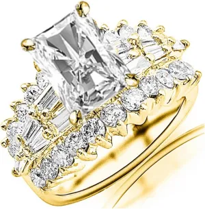 14K White Gold 3.5 to 7.5 Carat LAB GROWN DIAMOND Exquisite Prong Set Bageutte And Round Radiant Cut Diamond Engagement Ring (E-F Color VS1-VS2 Clarity)