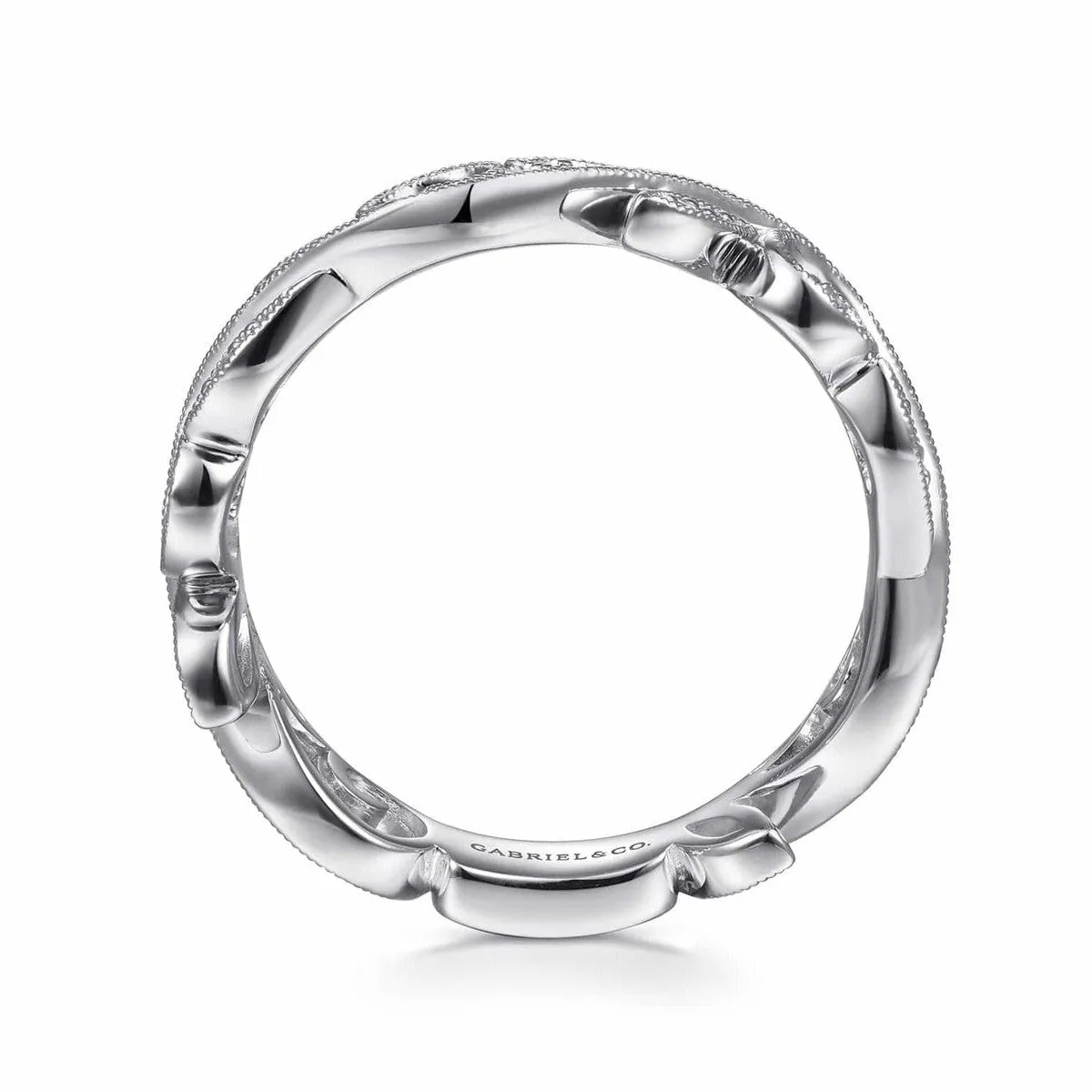 14K White Gold Scrolling Floral Diamond Ring - LR4593W45JJ