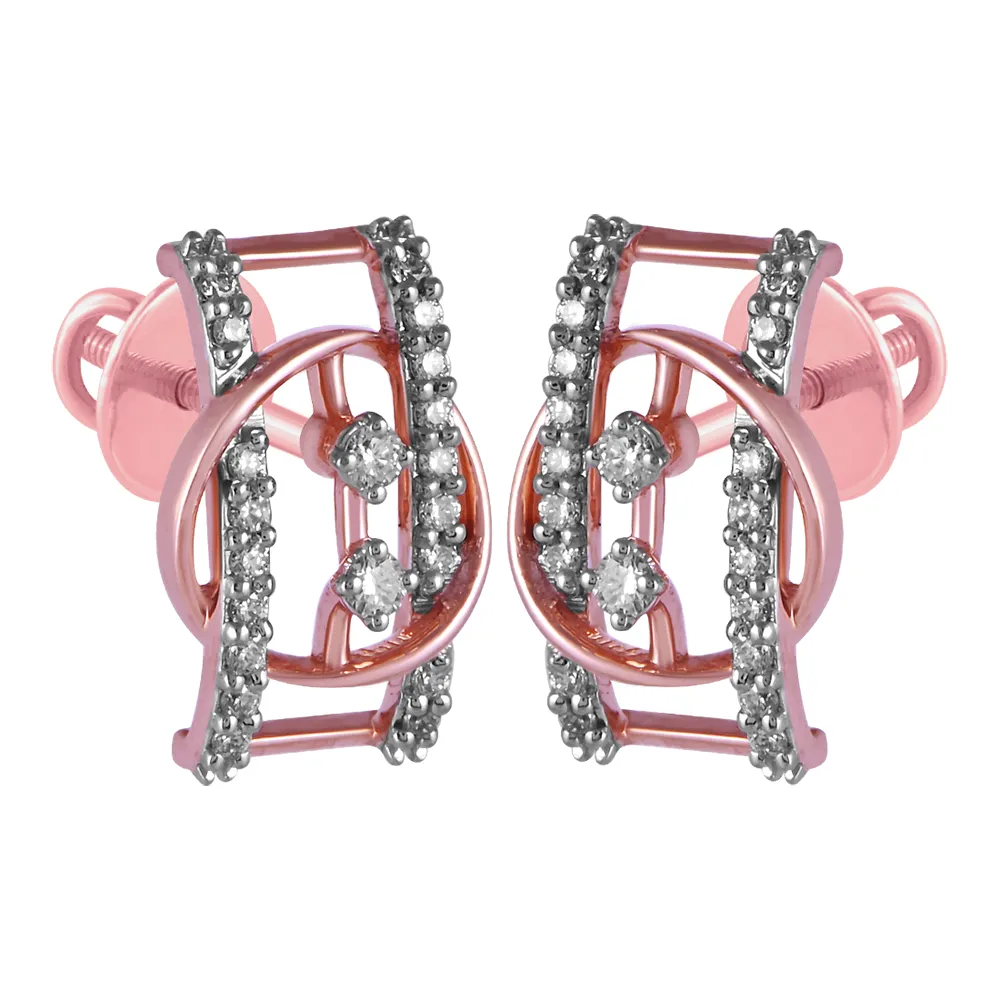 14KT (585) Rose Gold & Diamond Beautiful dainty Stud Earrings