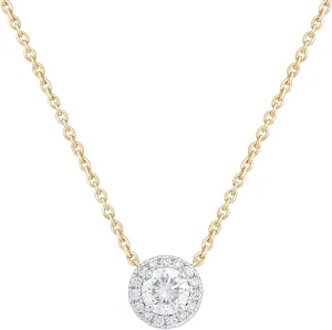 14KT White or Yellow Gold IGI Certified Round Halo Pendant Necklace with 18" 14KT Gold Cable Chain for Women's | 0.60 ct to 0.90 ct Lab Grown Diamond Pendant (Clarity: VS, Color: FG)