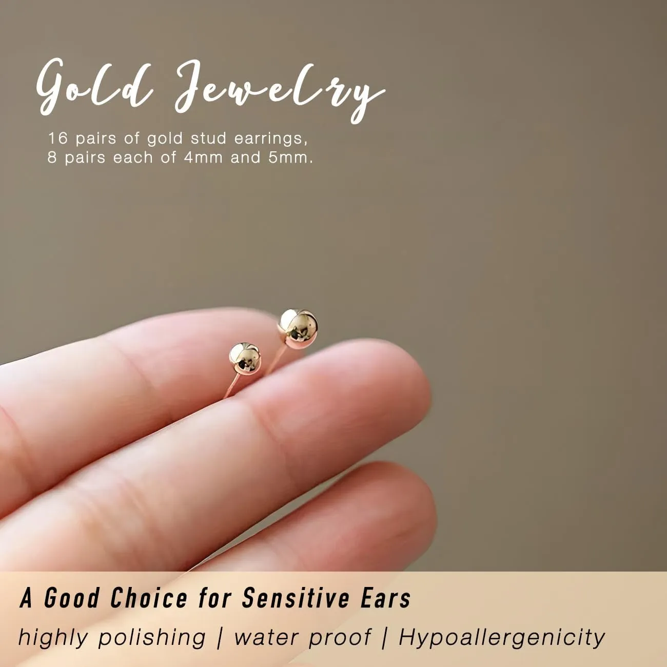 15 Pairs Surgical Steel Ball Stud Earrings Set for Women & Men, 2-6mm, Silver & Gold, Hypoallergenic, 316L Stianless Steel
