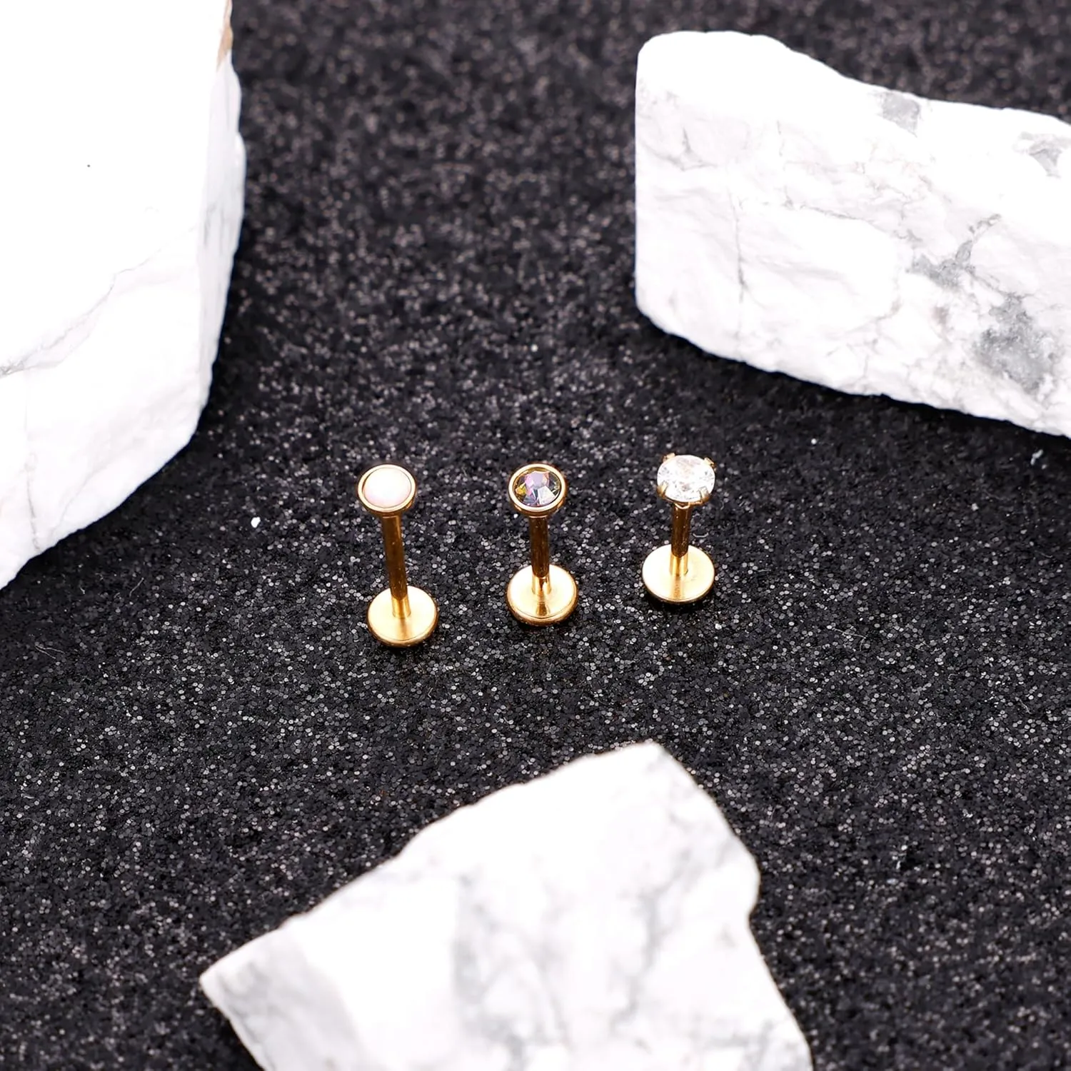 16G 18G 20G 3PCS G23 Titanium Push in Labret Monroe Stud Threadless Lip Ring Opal CZ Nose Stud Pure Titanium for Sensitive Skin Cartilage Helix Tragus Earrings Stud 6MM 8MM 10MM