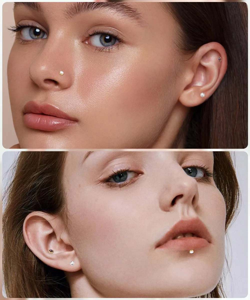 16G 18G 20G 3PCS G23 Titanium Push in Labret Monroe Stud Threadless Lip Ring Opal CZ Nose Stud Pure Titanium for Sensitive Skin Cartilage Helix Tragus Earrings Stud 6MM 8MM 10MM