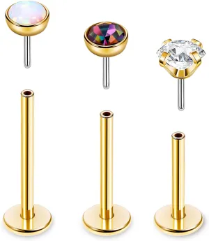 16G 18G 20G 3PCS G23 Titanium Push in Labret Monroe Stud Threadless Lip Ring Opal CZ Nose Stud Pure Titanium for Sensitive Skin Cartilage Helix Tragus Earrings Stud 6MM 8MM 10MM